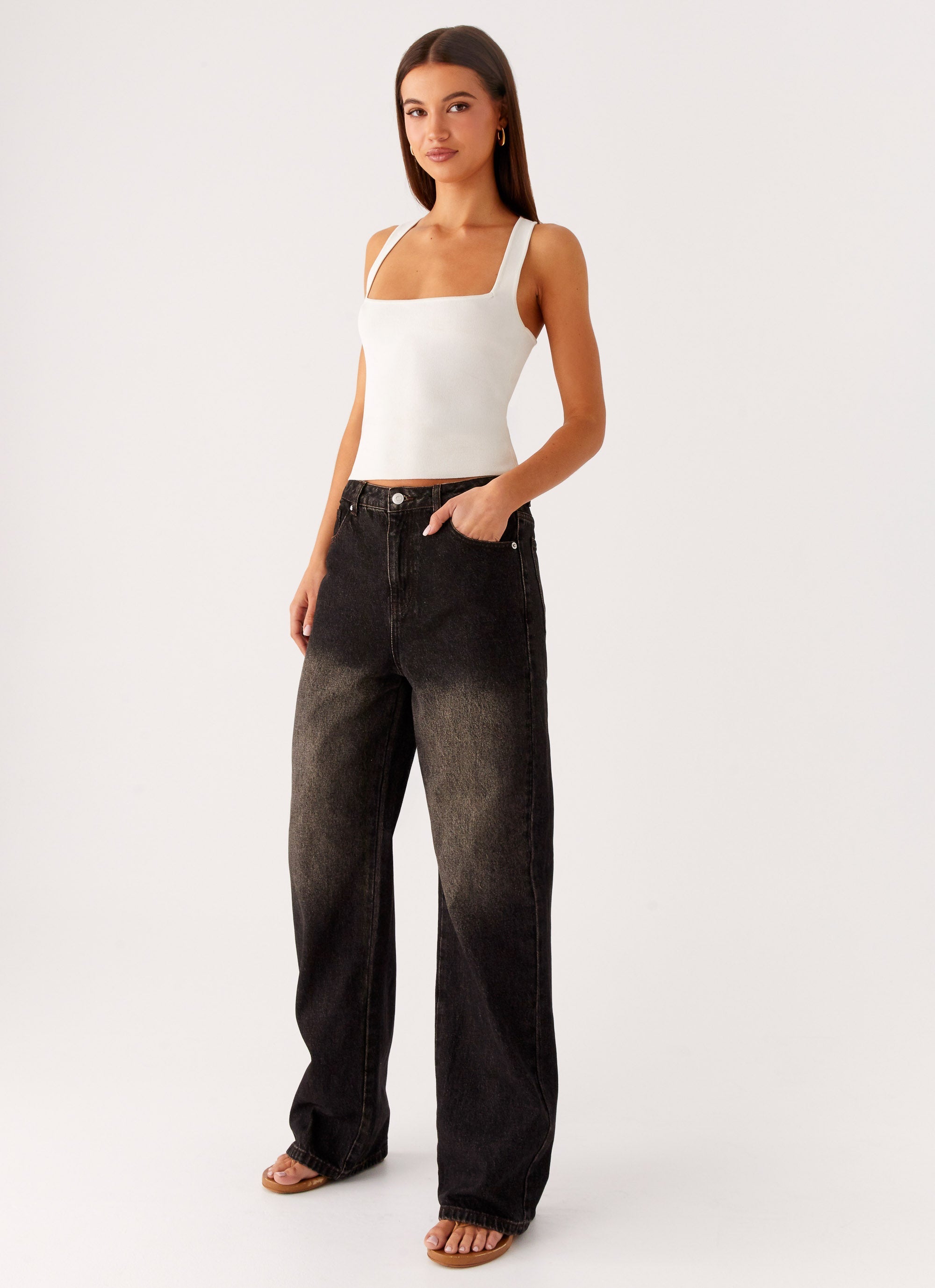 Back Again Straight Leg Denim Jeans - Acid Charcoal