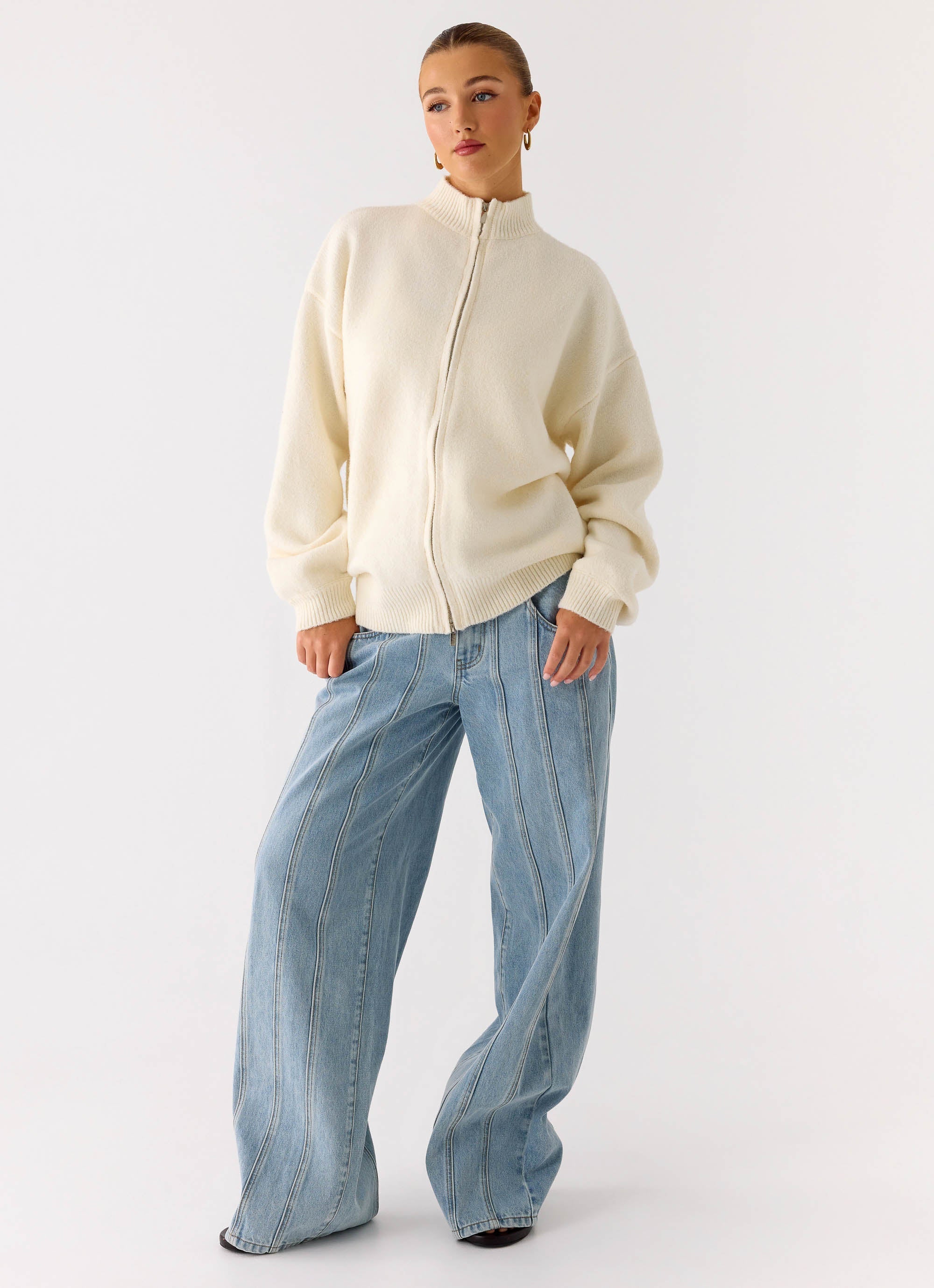 Davy Knit Zip Jacket - Ivory