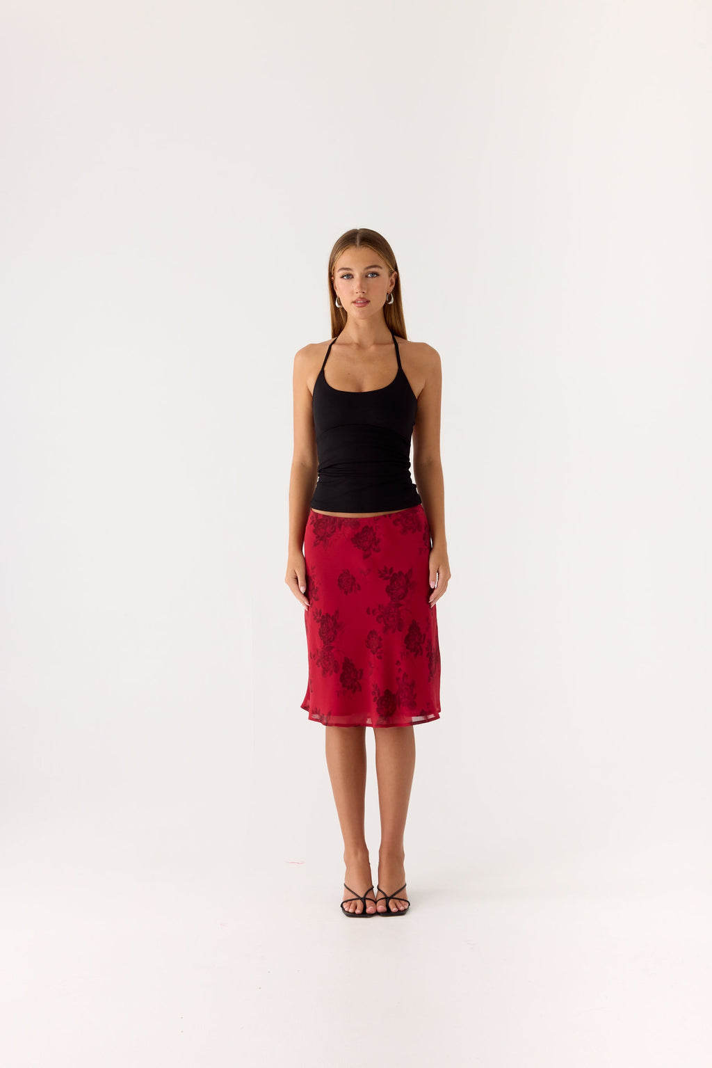 Karleigh Midi Skirt - Cherry Rose