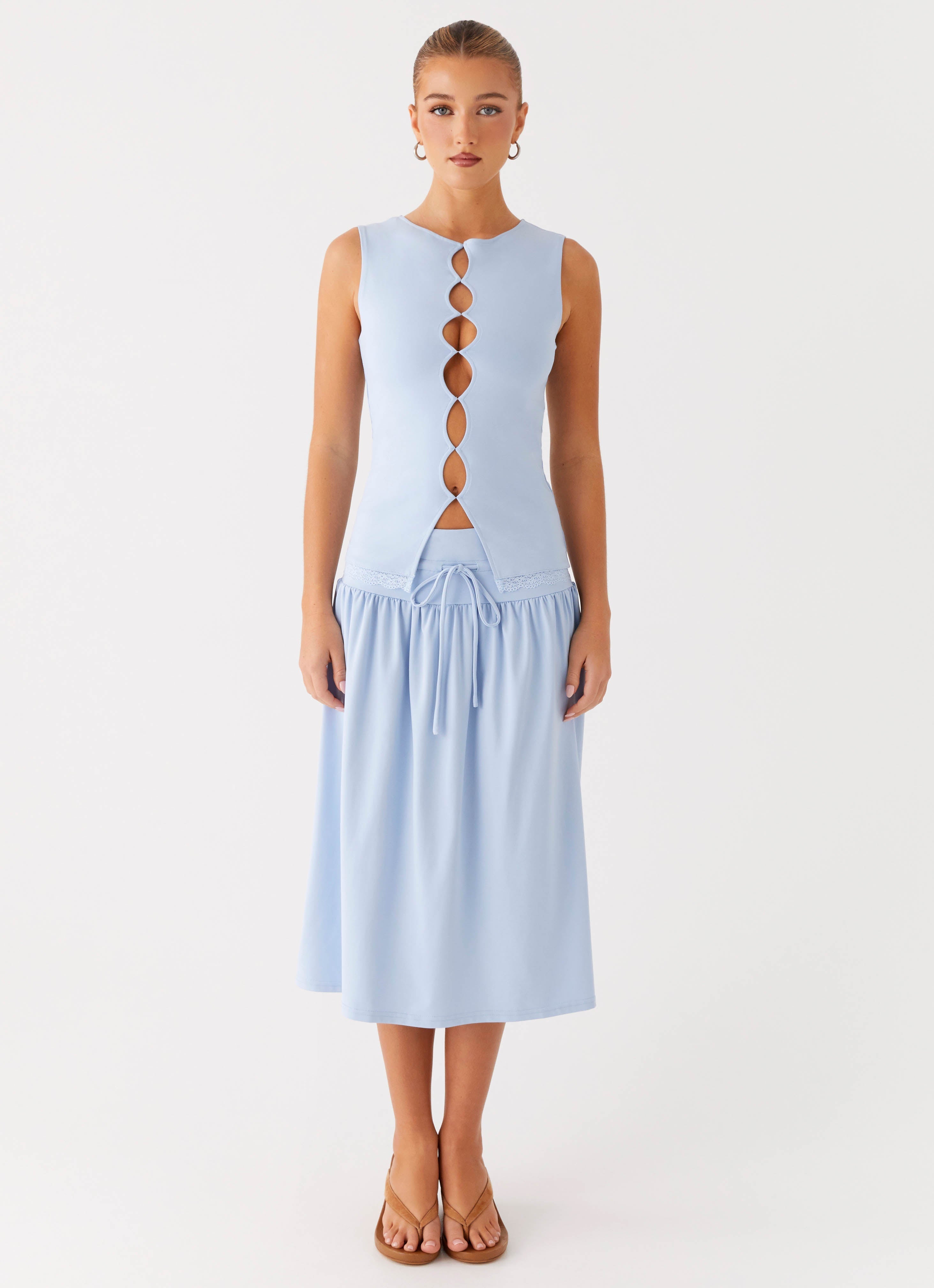 Silver Tides Midi Skirt - Blue